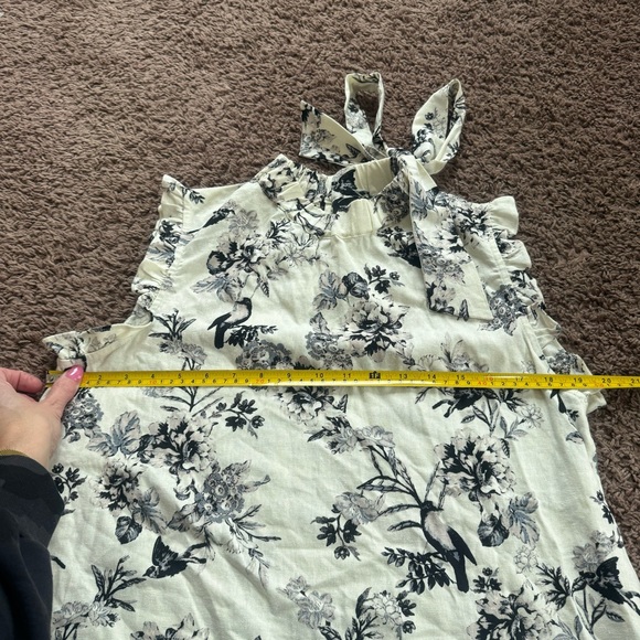 Who What Wear Floral Print Sleeveless Blouse Top Tie Neck Linen Black Cream M - Picture 9 of 10
